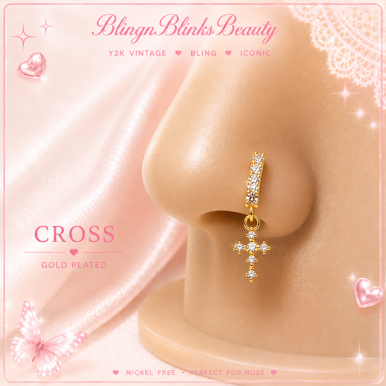 BLING'D CROSS NOSE RING