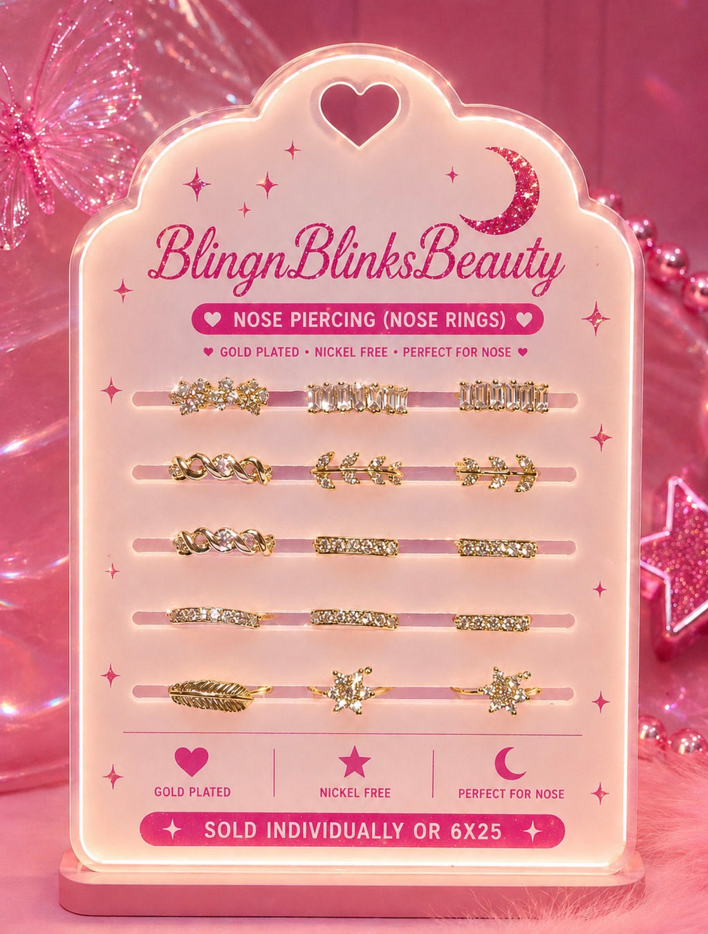RANDOM 6pc BEDAZZLED NOSE RINGS  6x25$