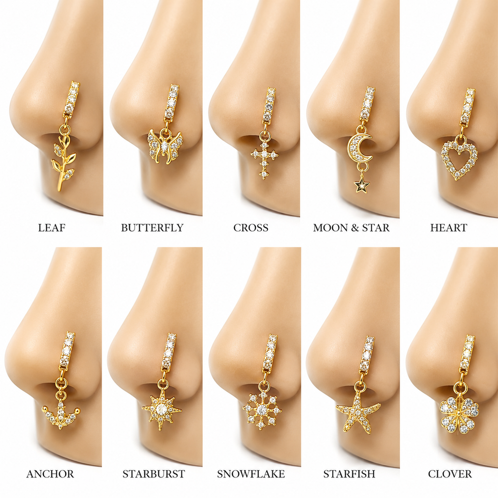 RANDOM 6pc BEDAZZLED NOSE RINGS  6x25$