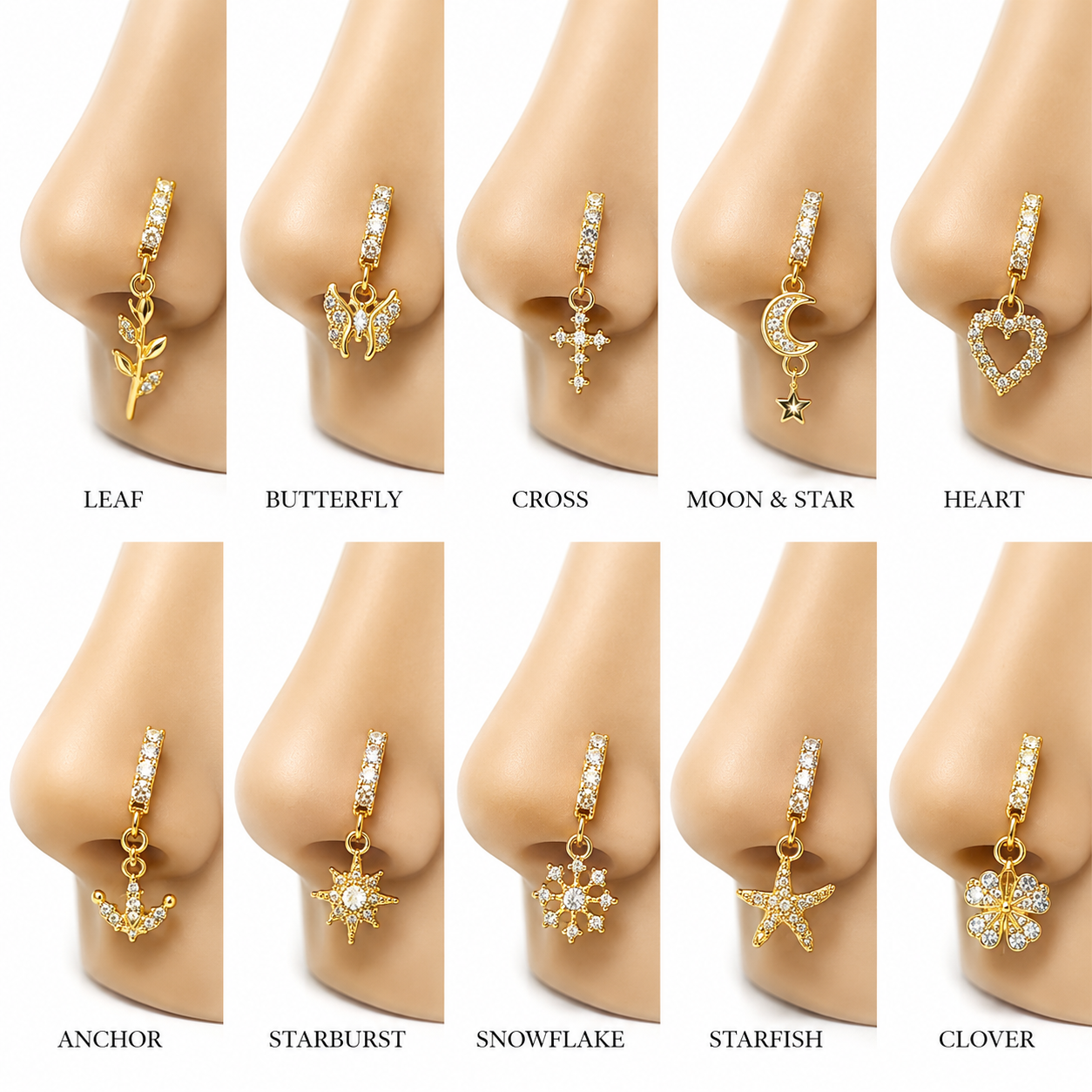 RANDOM 6pc BEDAZZLED NOSE RINGS  6x25$