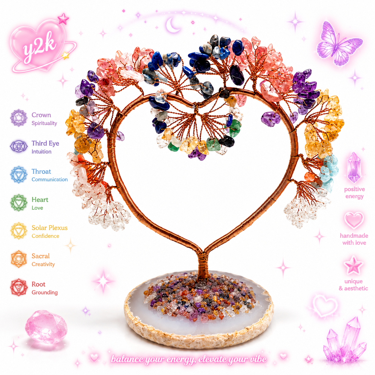 HANDMADE 7 CHAKRA CRYSTALIZED COPPER TREE