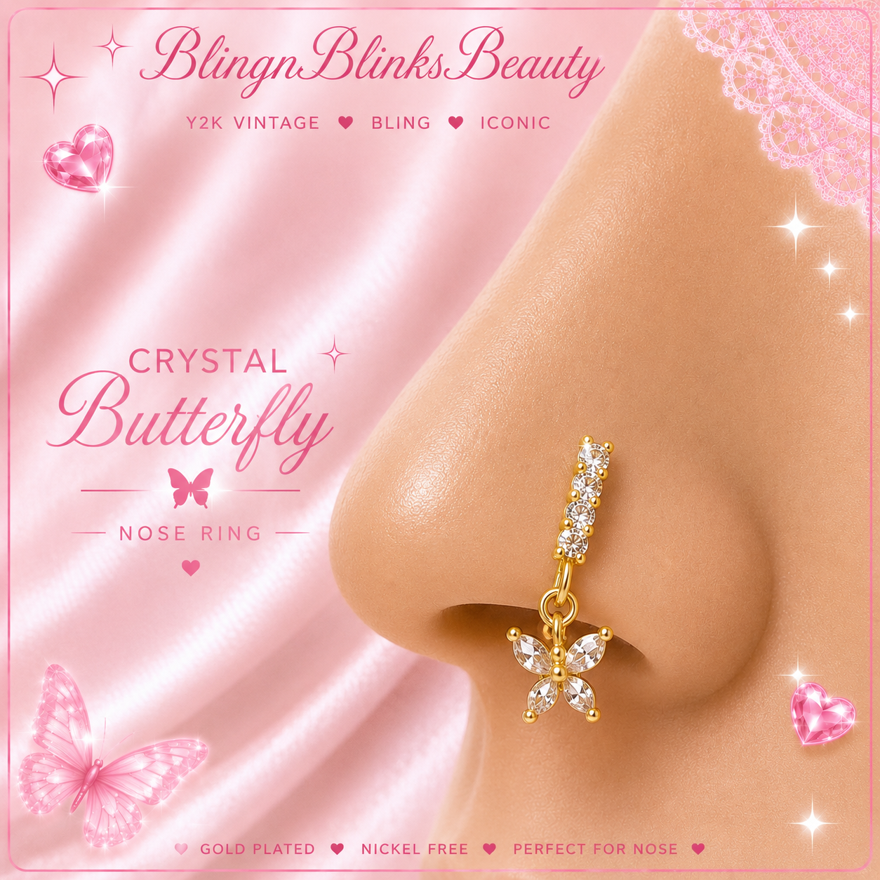 BLING'D CRYSTAL BUTTERFLY NOSE RING