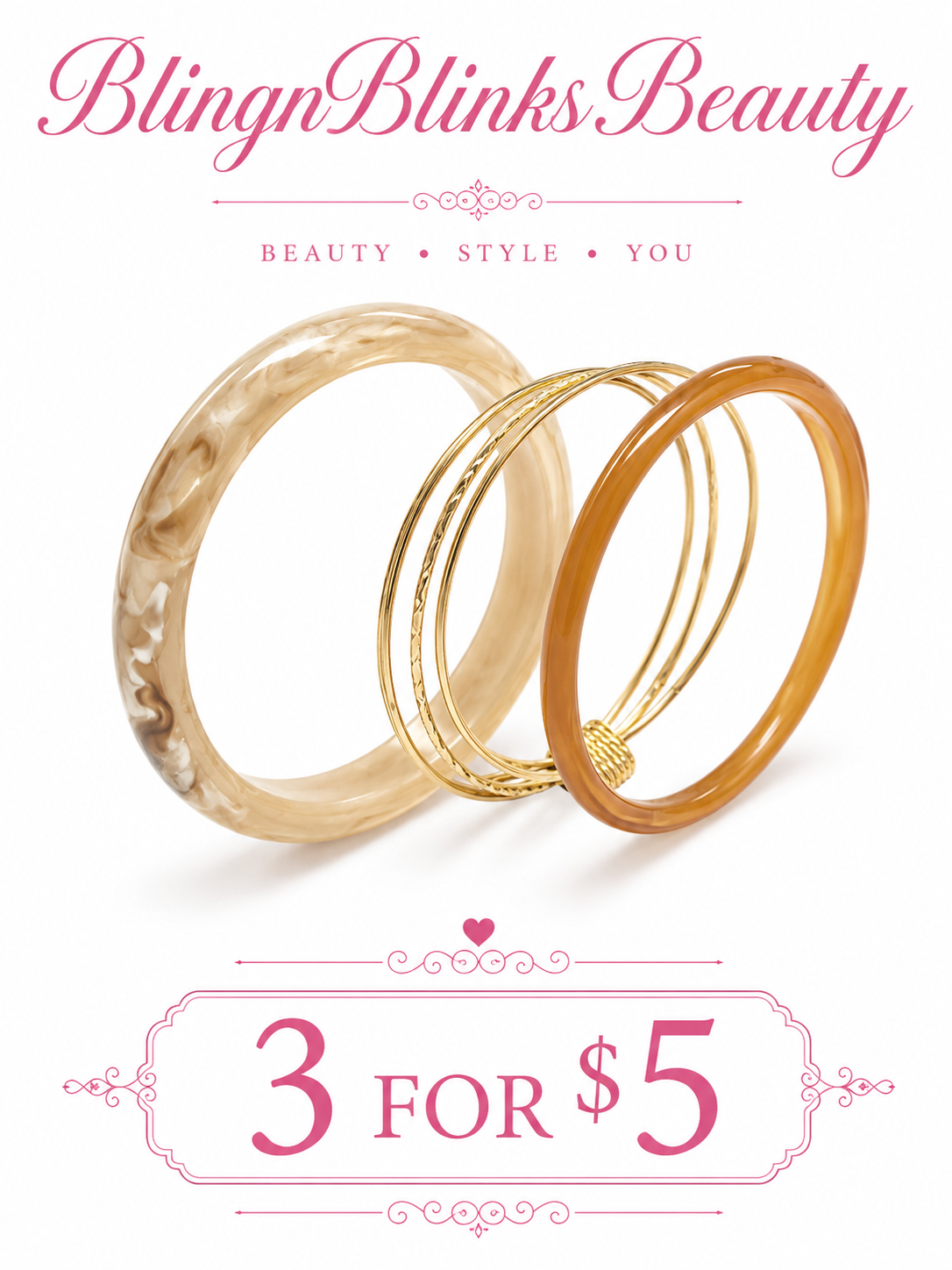 3 PIECE BEIGE/GOLD BANGLE SET