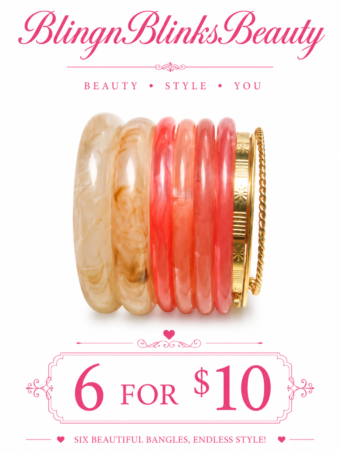 ANY 6 RANDOM PINKORGOLD JELLY BANGLES